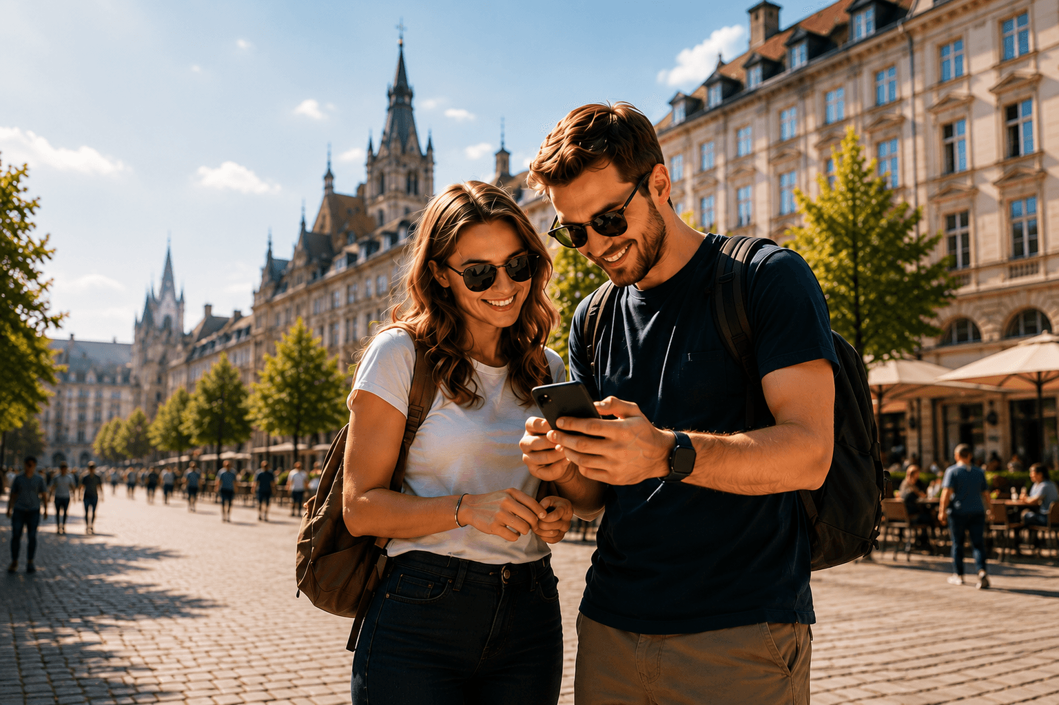 Spieler mit Smartphone bei einer Moneycaching-Challenge